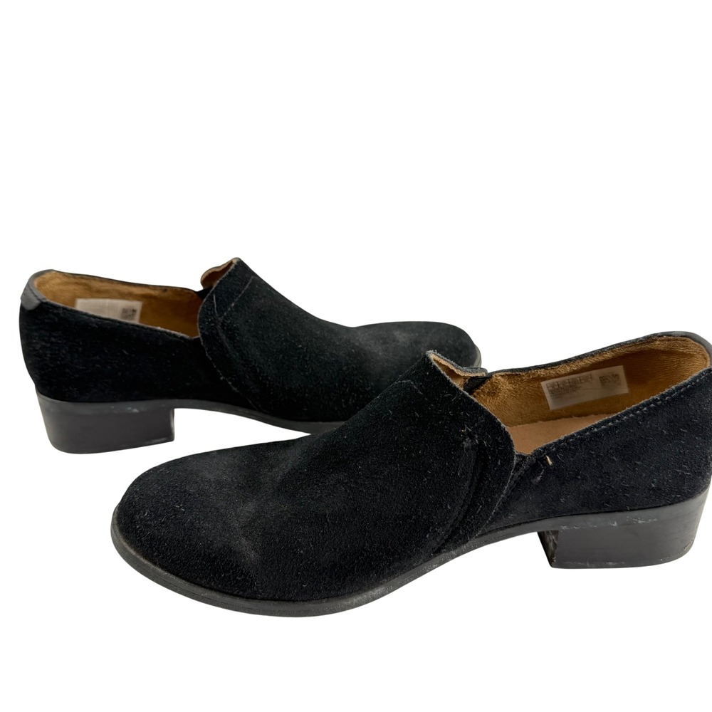 TOMS Shaye Black Suede‎ Slip On Booties Block Heel Womens Sz 8 Minimalist Casual